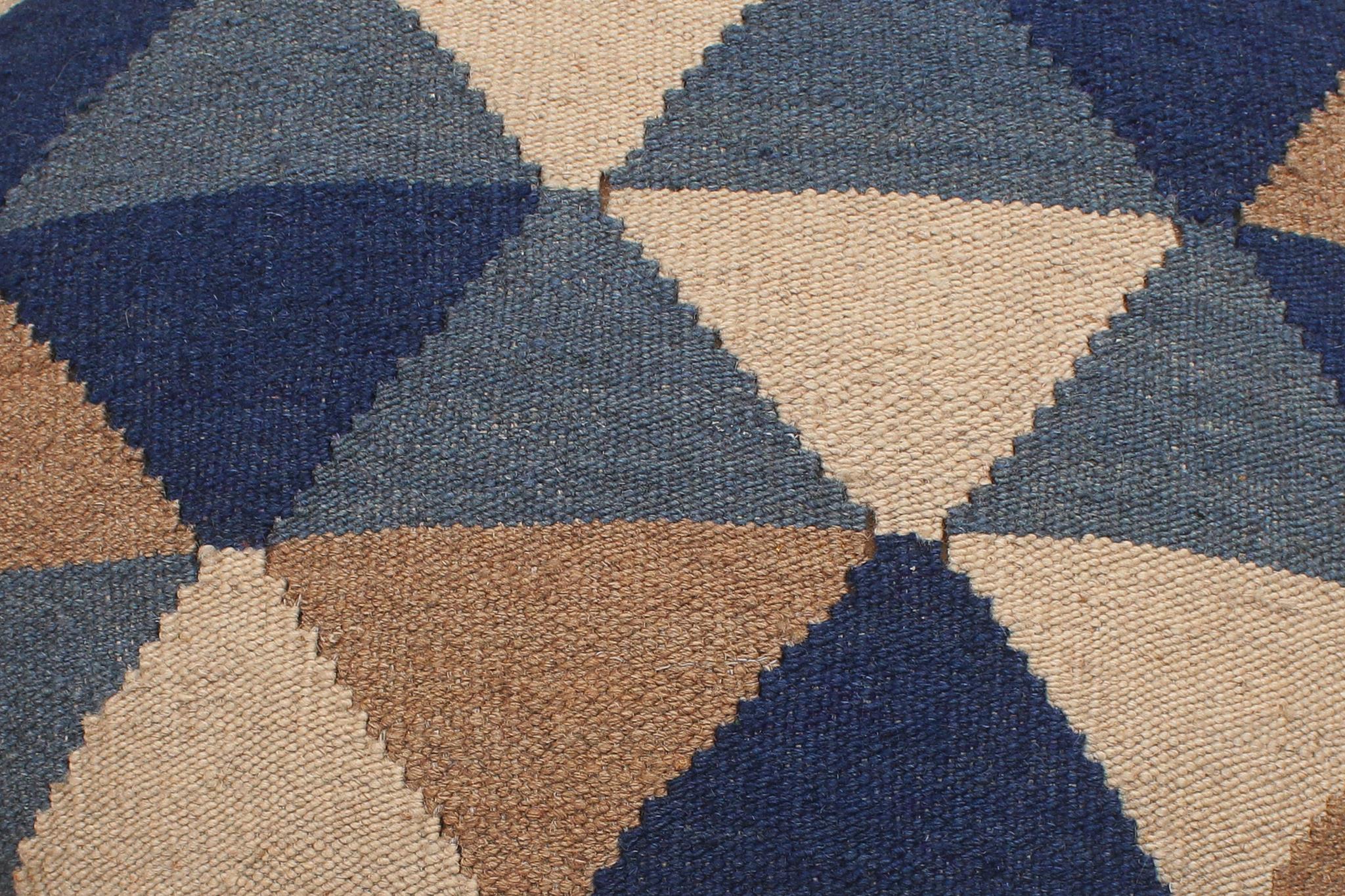 handmade Modern Kilim Blue Beige Hand-made ROUND 100% WOOL Bar Stool