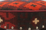 handmade Traditional Cocktail Ottoman Burgundy Rust round 100% hand woven vegetable dyed kilim wool rug 24'' x 24'' x 12''