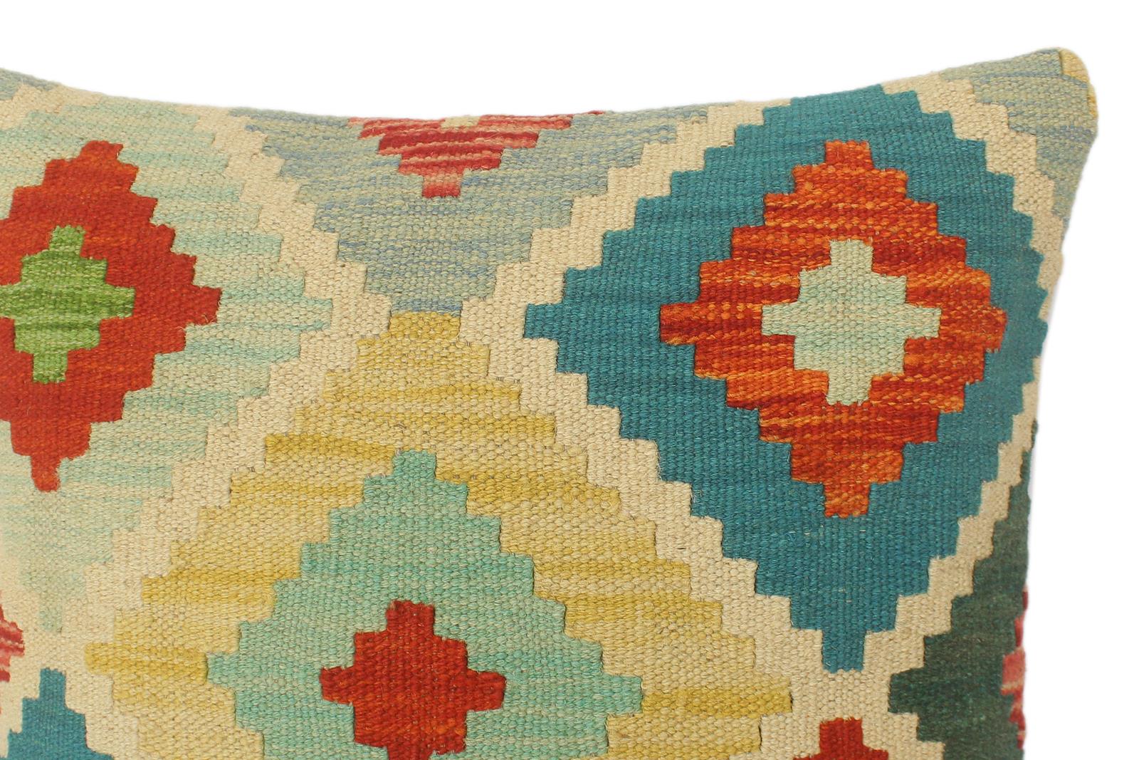 handmade Tribal Turkish Antique Beige Rust Hand-Woven SQUARE 100% WOOL pillow