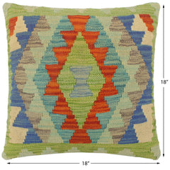handmade Tribal Turkish Antique Rust Blue Hand-Woven SQUARE 100% WOOL pillow