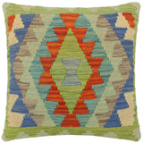 handmade Tribal Turkish Antique Rust Blue Hand-Woven SQUARE 100% WOOL pillow