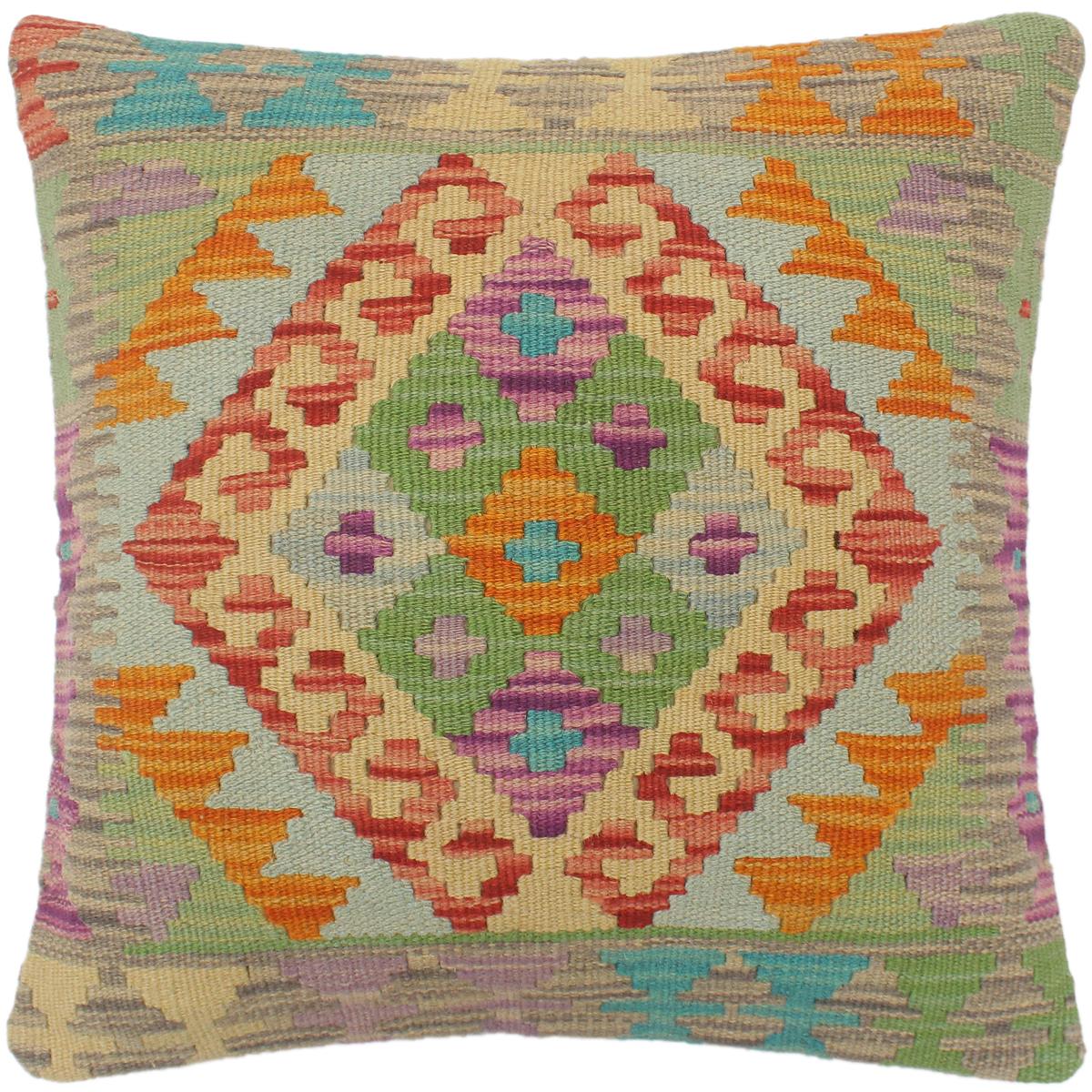 handmade Tribal Turkish Antique Blue Rust Hand-Woven SQUARE 100% WOOL pillow