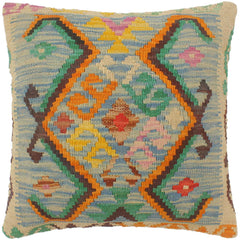 handmade Tribal Turkish Antique Blue Beige Hand-Woven SQUARE 100% WOOL pillow
