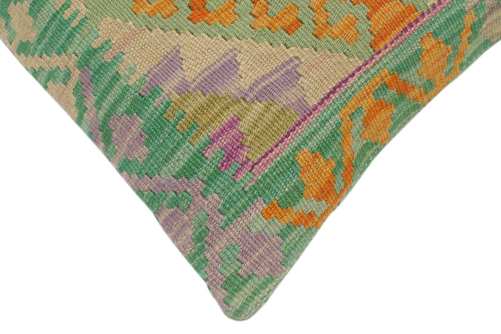 handmade Tribal Turkish Antique Green Rust Hand-Woven SQUARE 100% WOOL pillow