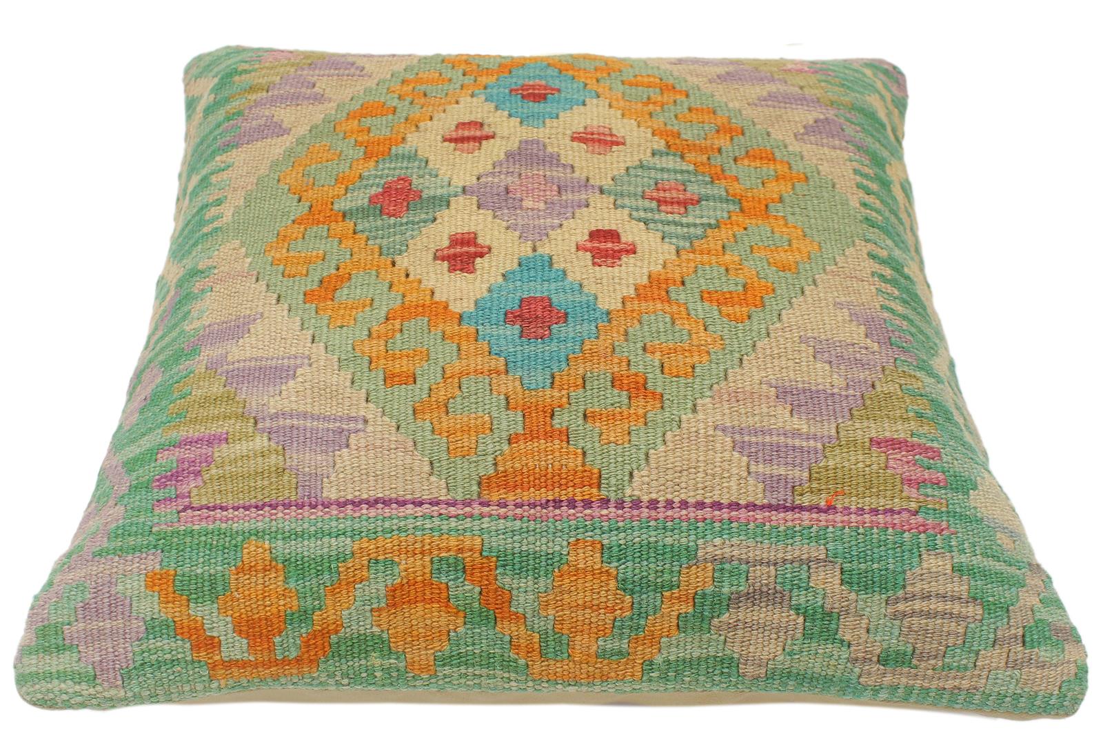 handmade Tribal Turkish Antique Green Rust Hand-Woven SQUARE 100% WOOL pillow
