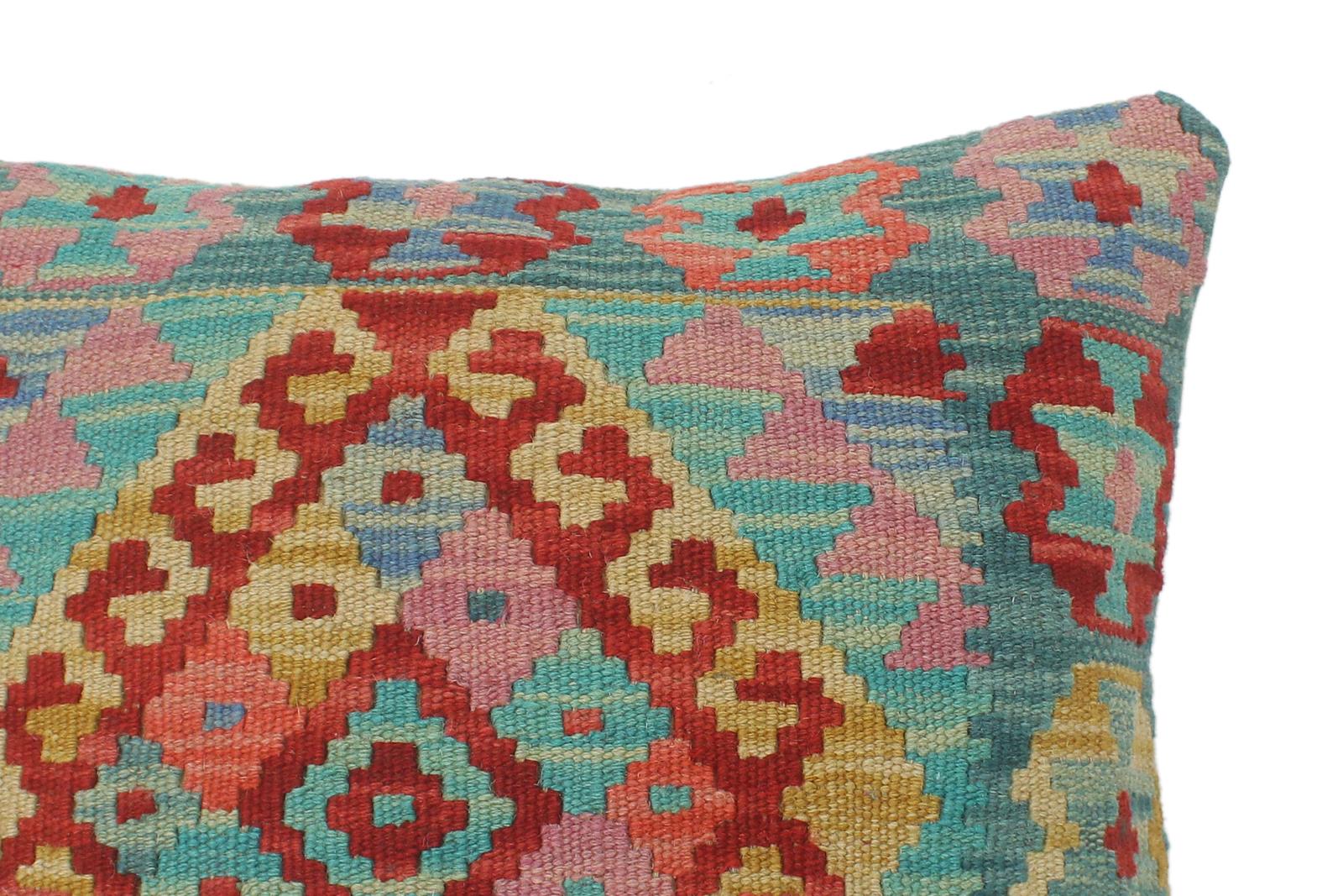 handmade Tribal Turkish Antique Blue Red Hand-Woven SQUARE 100% WOOL pillow