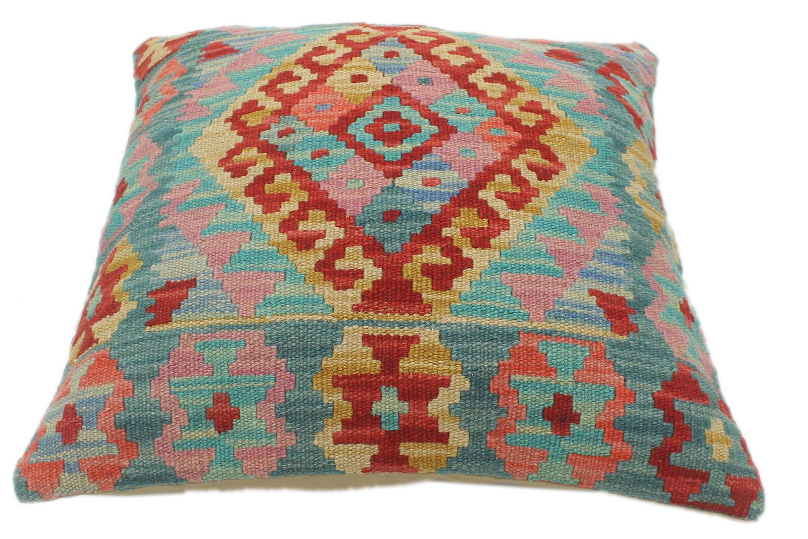 handmade Tribal Turkish Antique Blue Red Hand-Woven SQUARE 100% WOOL pillow