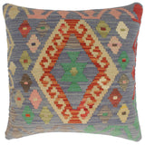 handmade Tribal Turkish Antique Blue Rust Hand-Woven SQUARE 100% WOOL pillow