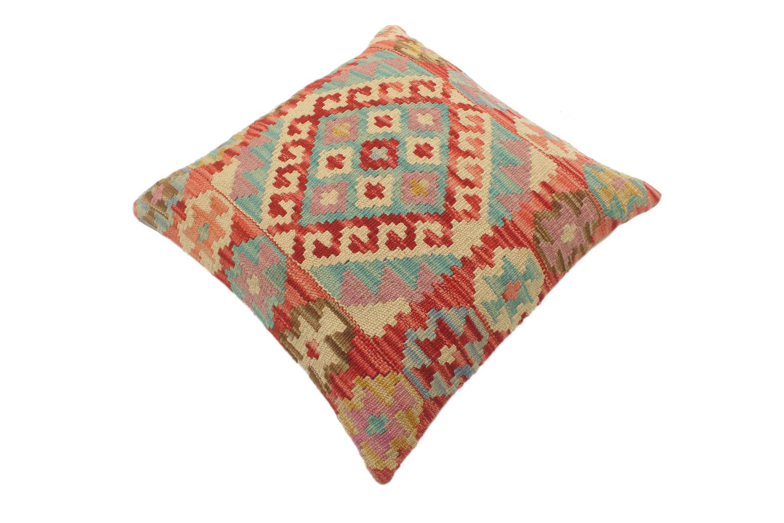 handmade Tribal Turkish Antique Red Blue Hand-Woven SQUARE 100% WOOL pillow