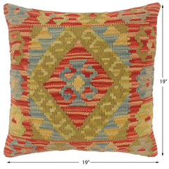 handmade Tribal Turkish Antique Rust Blue Hand-Woven SQUARE 100% WOOL pillow