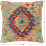 handmade Tribal Turkish Antique Blue Red Hand-Woven SQUARE 100% WOOL pillow