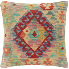 handmade Tribal Turkish Antique Blue Red Hand-Woven SQUARE 100% WOOL pillow