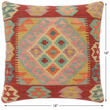 handmade Tribal Turkish Antique Red Blue Hand-Woven SQUARE 100% WOOL pillow