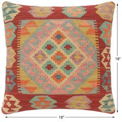 handmade Tribal Turkish Antique Red Blue Hand-Woven SQUARE 100% WOOL pillow