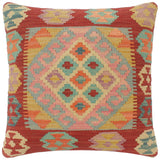handmade Tribal Turkish Antique Red Blue Hand-Woven SQUARE 100% WOOL pillow