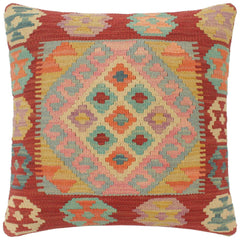 handmade Tribal Turkish Antique Red Blue Hand-Woven SQUARE 100% WOOL pillow