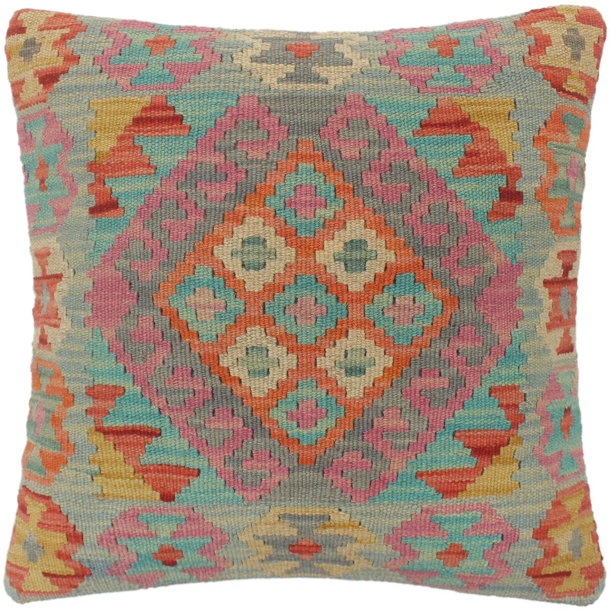 handmade Tribal Turkish Antique Blue Red Hand-Woven SQUARE 100% WOOL pillow