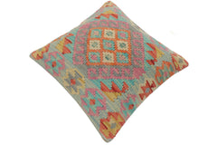 handmade Tribal Turkish Antique Blue Red Hand-Woven SQUARE 100% WOOL pillow