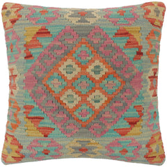 handmade Tribal Turkish Antique Blue Red Hand-Woven SQUARE 100% WOOL pillow