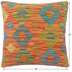 handmade Tribal Turkish Antique Rust Blue Hand-Woven SQUARE 100% WOOL pillow