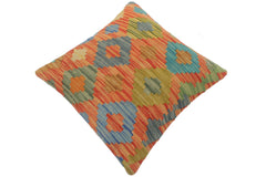 handmade Tribal Turkish Antique Rust Blue Hand-Woven SQUARE 100% WOOL pillow