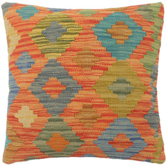 handmade Tribal Turkish Antique Rust Blue Hand-Woven SQUARE 100% WOOL pillow