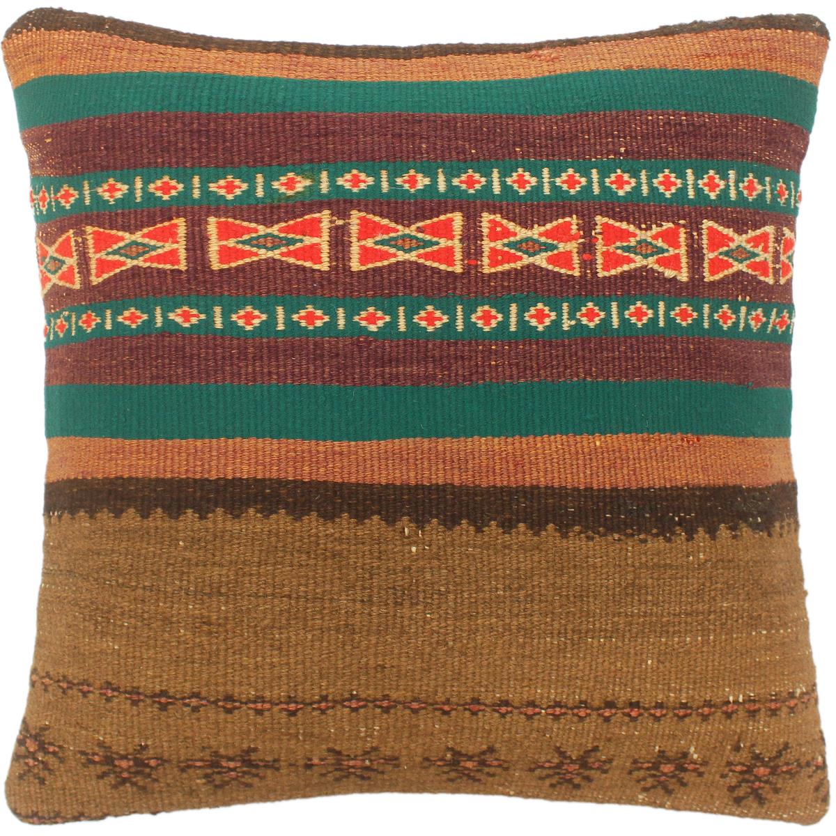 handmade Tribal Turkish Antique Brown Rust Hand-Woven SQUARE 100% WOOL pillow