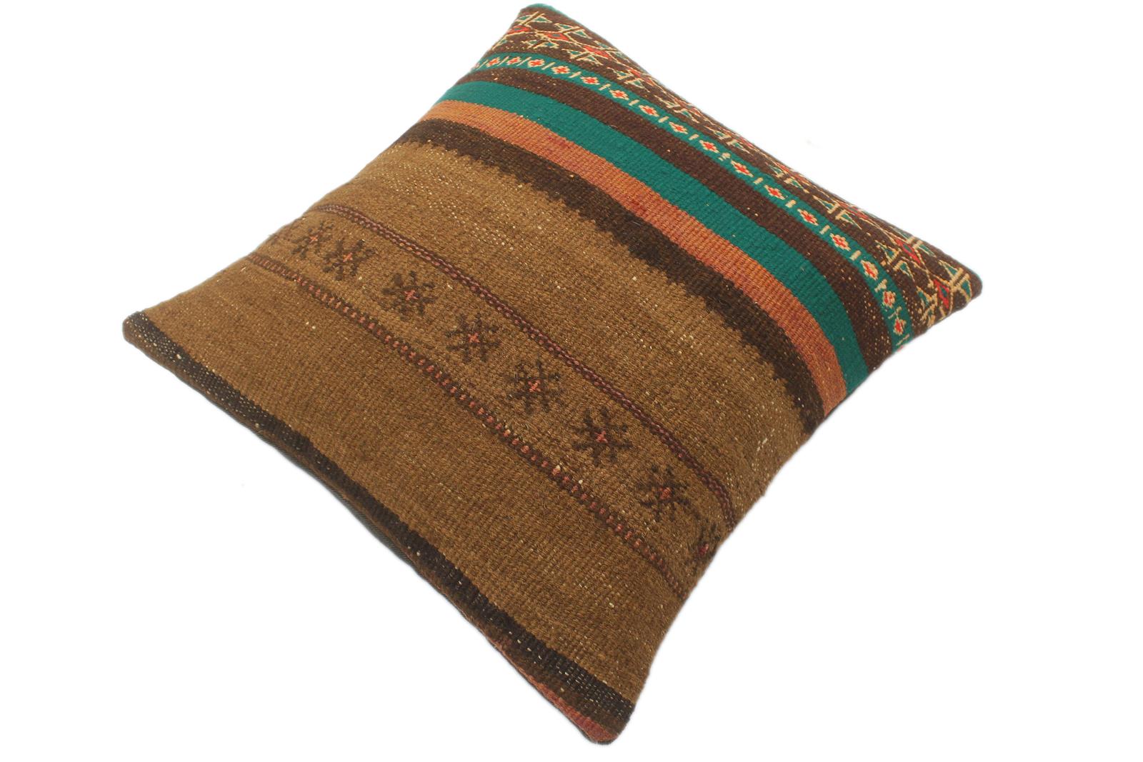 handmade Tribal Turkish Antique Brown Rust Hand-Woven SQUARE 100% WOOL pillow