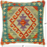 handmade Tribal Turkish Antique Rust Blue Hand-Woven SQUARE 100% WOOL pillow
