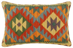 handmade Tribal Rust Blue Hand-Woven RECTANGLE 100% WOOL Pillow