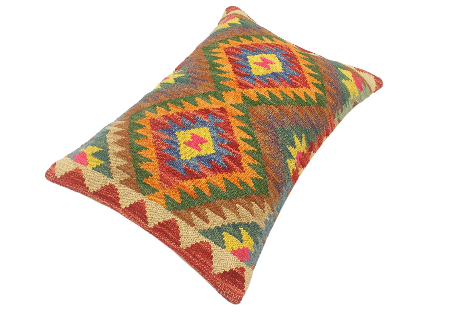 handmade Tribal Red Blue Hand-Woven RECTANGLE 100% WOOL Pillow