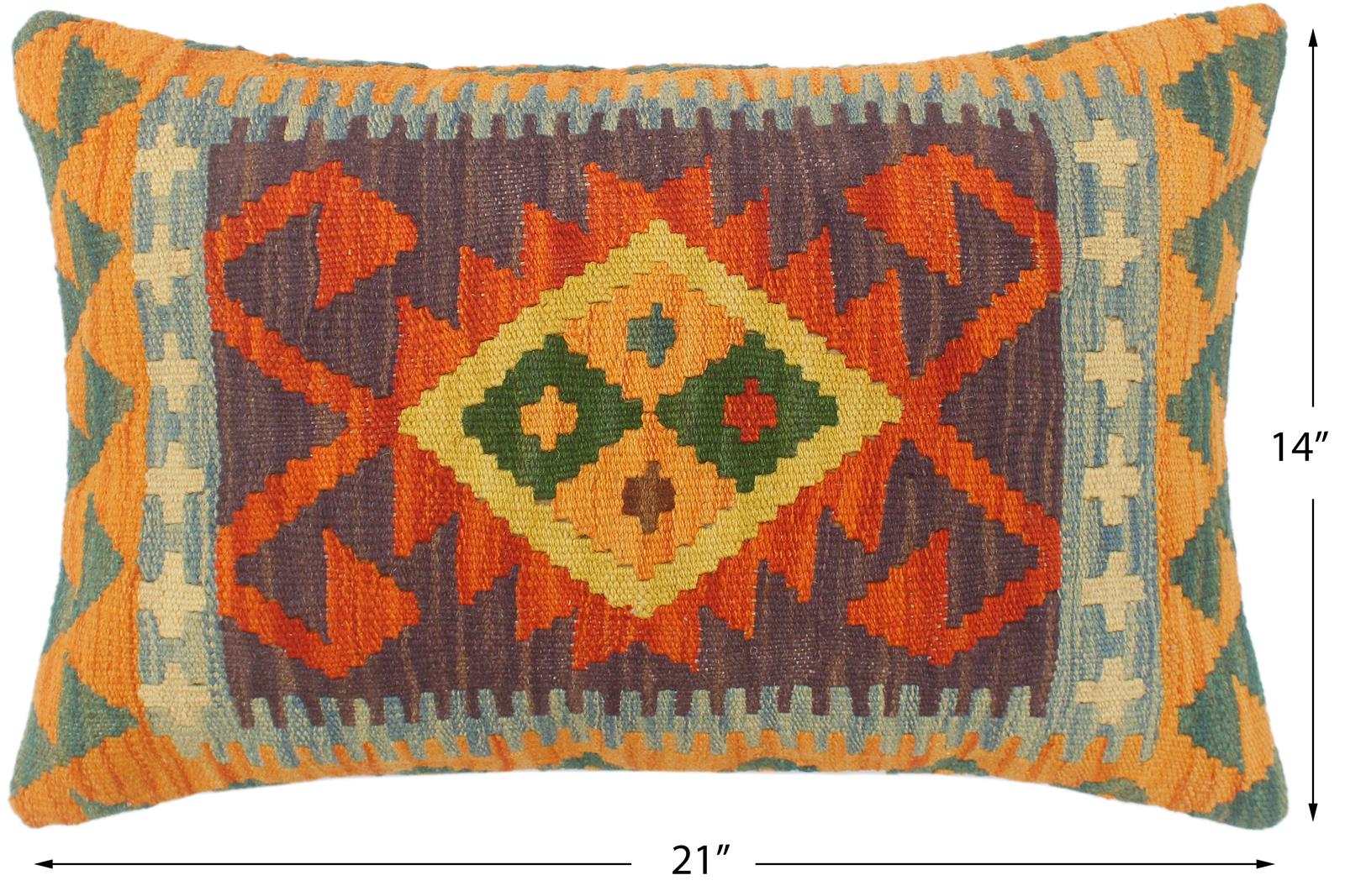 handmade Tribal Rust Blue Hand-Woven RECTANGLE 100% WOOL Pillow