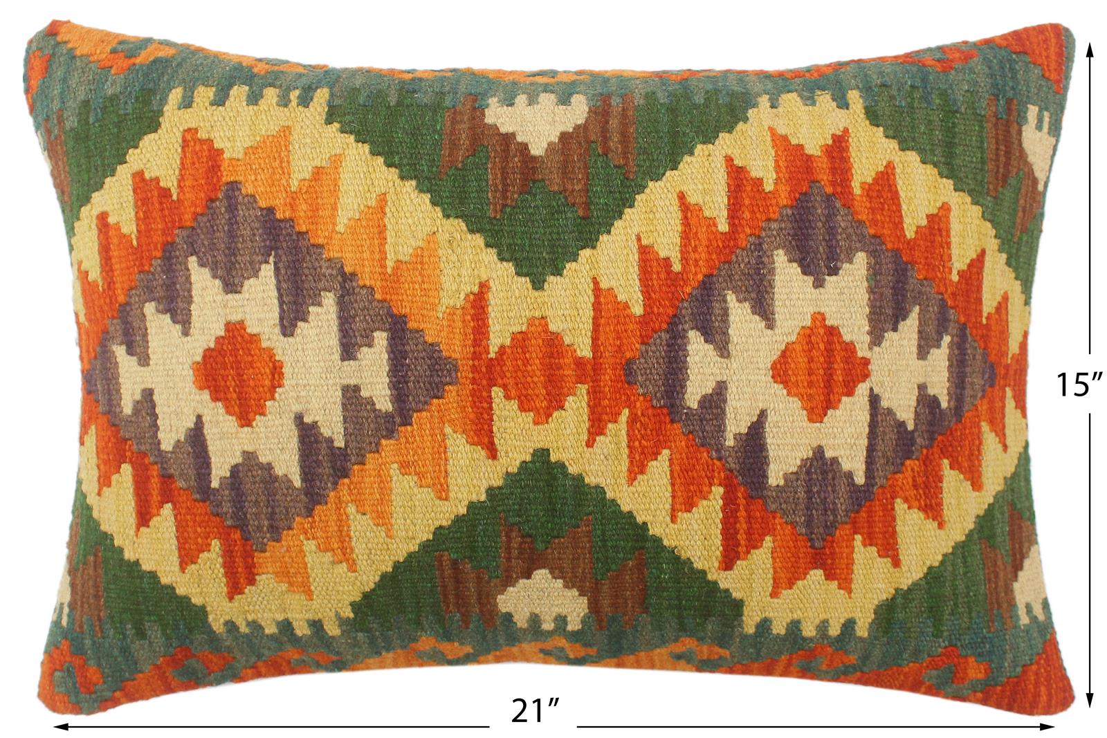 handmade Tribal Rust Gold Hand-Woven RECTANGLE 100% WOOL Pillow