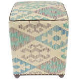 handmade Traditional Ottoman Beige Blue Hand-made SQUARE handmade ottoman pouf