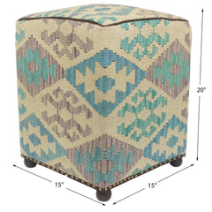 handmade  Ottoman Beige Black Hand-made SQUARE 100% WOOL 