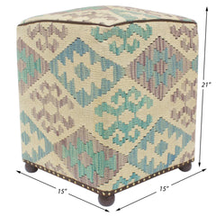 handmade Traditional Ottoman Beige Blue Hand-made SQUARE handmade ottoman pouf