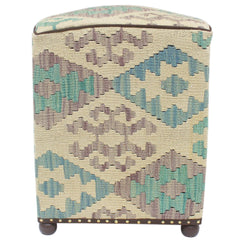 handmade Traditional Ottoman Beige Blue Hand-made SQUARE handmade ottoman pouf