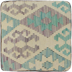 handmade Traditional Ottoman Beige Blue Hand-made SQUARE handmade ottoman pouf
