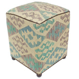 handmade Traditional Ottoman Beige Blue Hand-made SQUARE handmade ottoman pouf