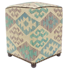 handmade Traditional Ottoman Beige Blue Hand-made SQUARE handmade ottoman pouf15'' x 15'' x 21''