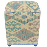 handmade Traditional Ottoman Beige Blue Hand-made SQUARE handmade ottoman pouf