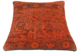 handmade Vintage Pillow Rust Brown Hand-Woven SQUARE 100% WOOL Vintage Pillow