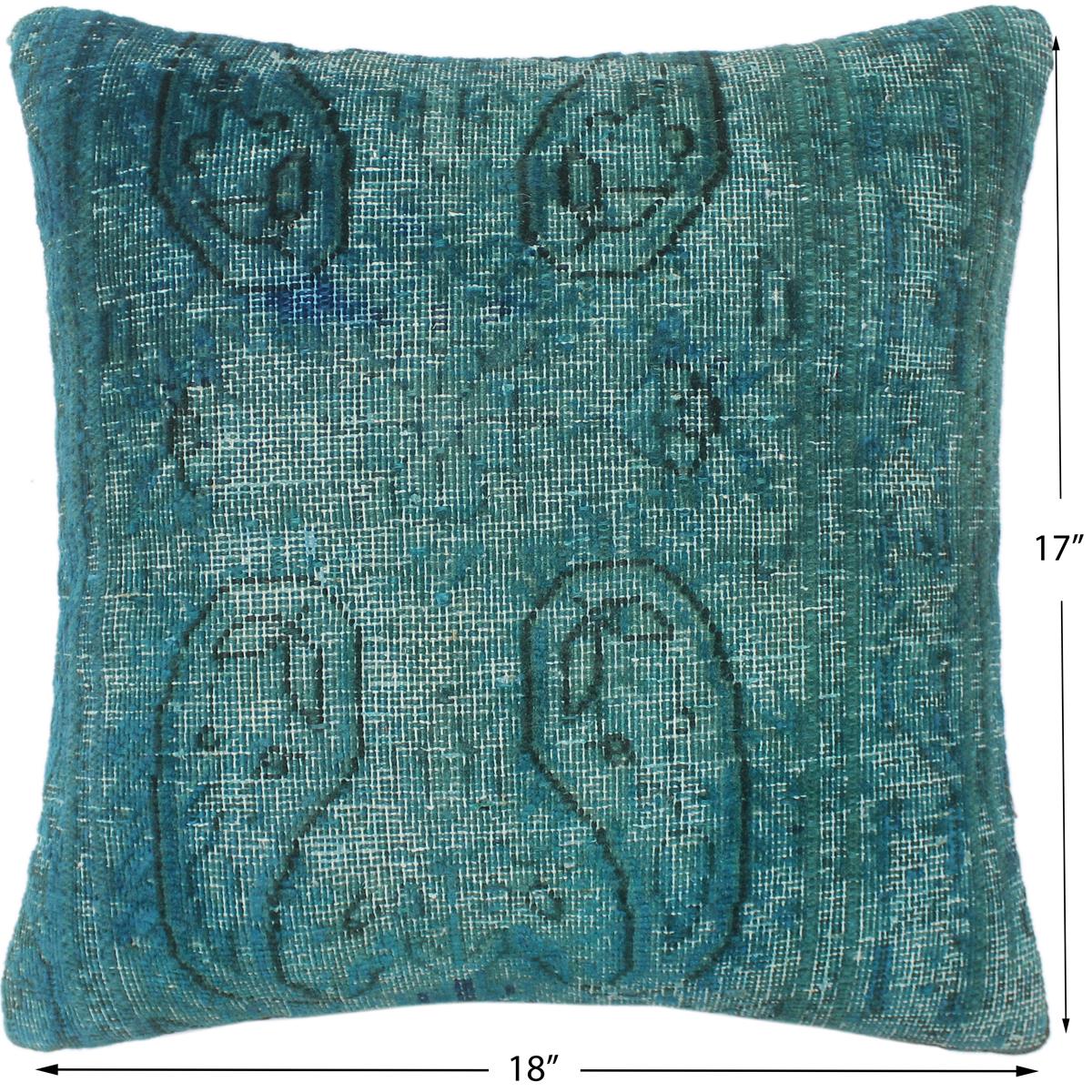 handmade Vintage Pillow Green Blue Hand-Woven SQUARE 100% WOOL Vintage Pillow