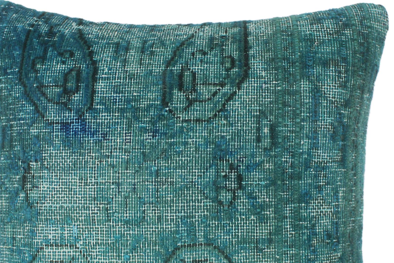 handmade Vintage Pillow Green Blue Hand-Woven SQUARE 100% WOOL Vintage Pillow