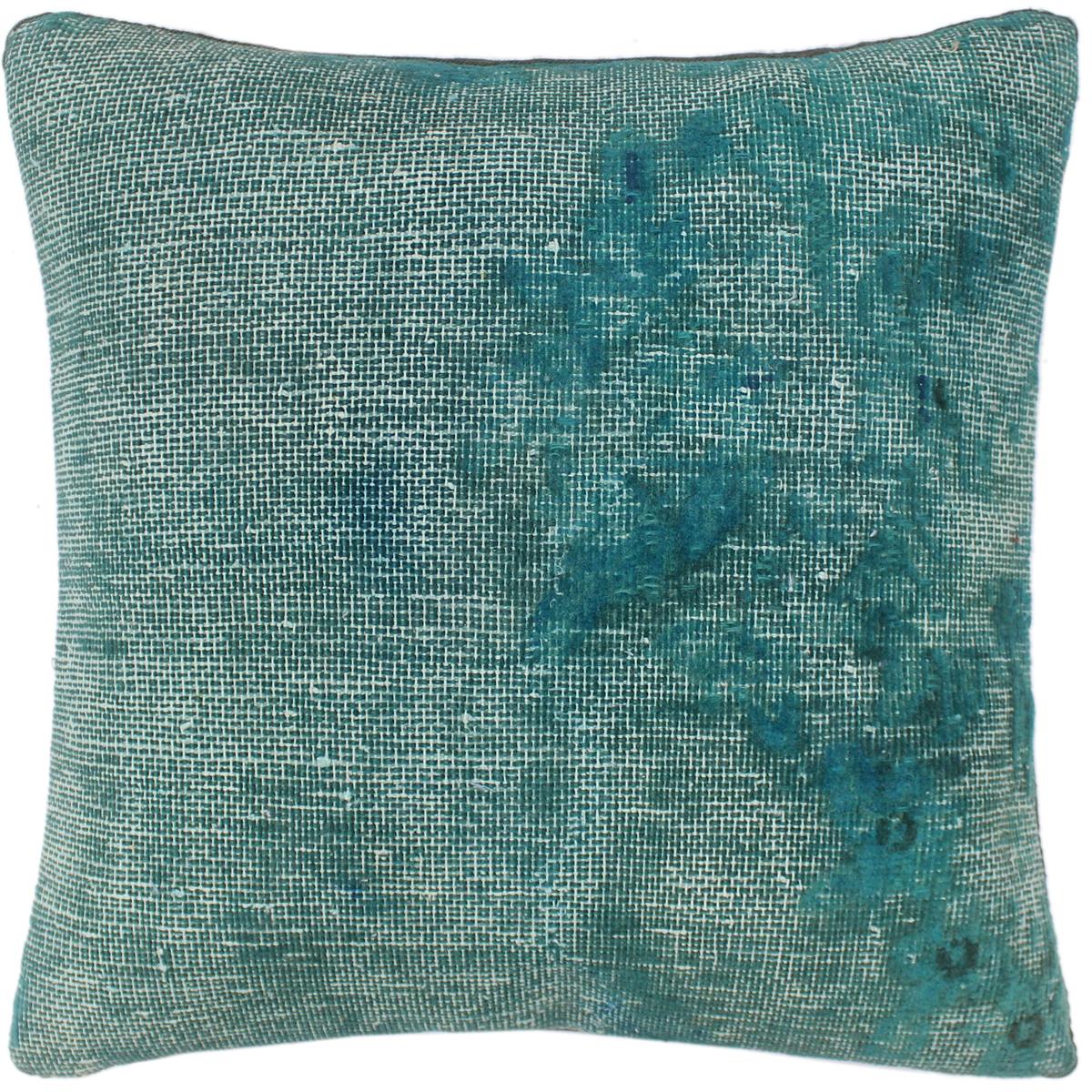 handmade Vintage Pillow Green Blue Hand-Woven SQUARE 100% WOOL Vintage Pillow
