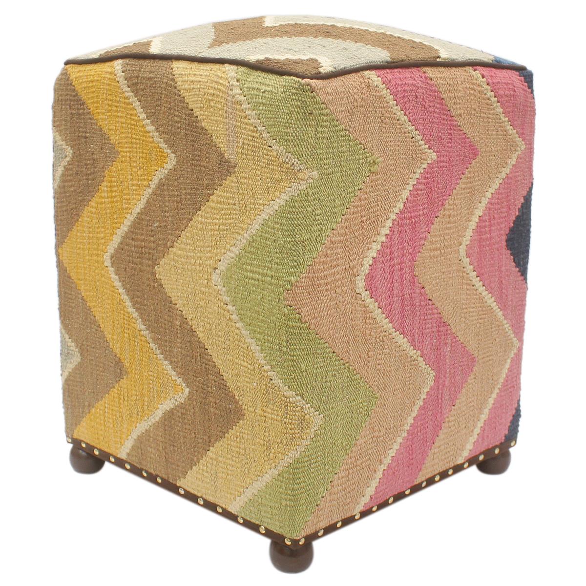 handmade Modern Ottoman Blue Beige Hand-made SQUARE handmade ottoman pouf15'' x 15'' x 21''