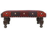 handmade Traditional Settees Burgundy Red Hand-made RECTANGLE Vegetable dyed wool and wood  36'' x 18'' x 14''
