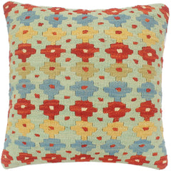 handmade Tribal Turkish Antique Blue Rust Hand-Woven SQUARE 100% WOOL pillow