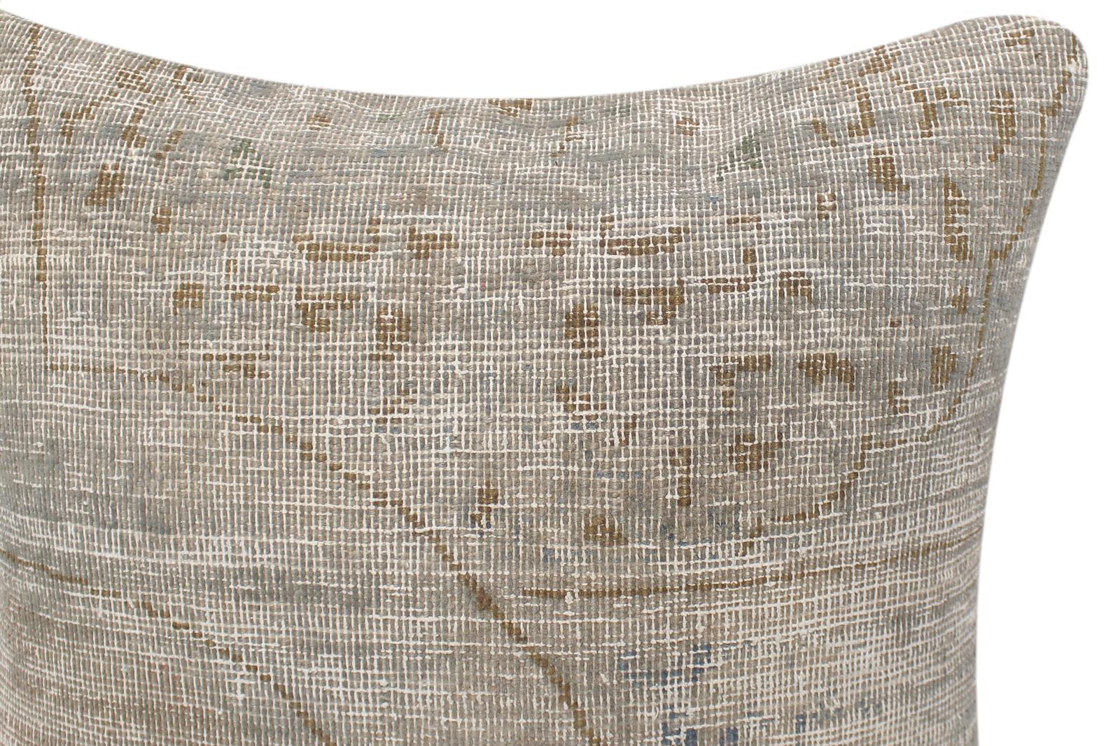 handmade Vintage Pillow Gray Blue Hand-Woven SQUARE 100% WOOL Vintage Pillow