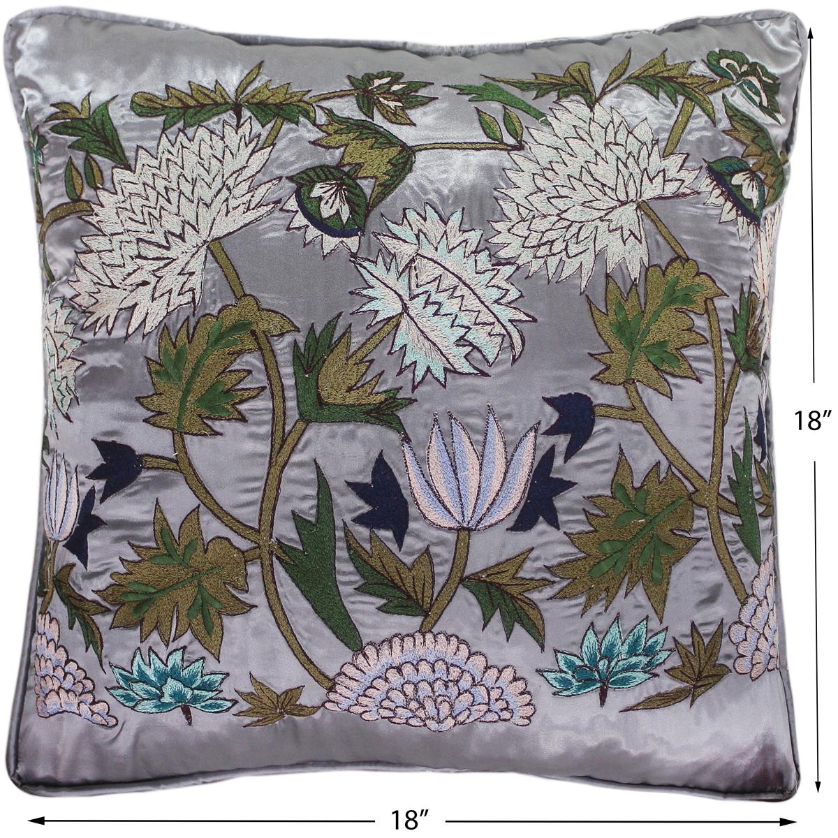 handmade Pillow Gray Blue Handmade square embroided silk pillow